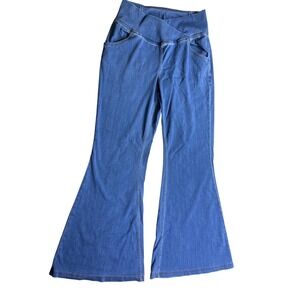 Halara Medium Petite‎ Blue Denim Print Flare Yoga Pants Stretch Pull On Leggings